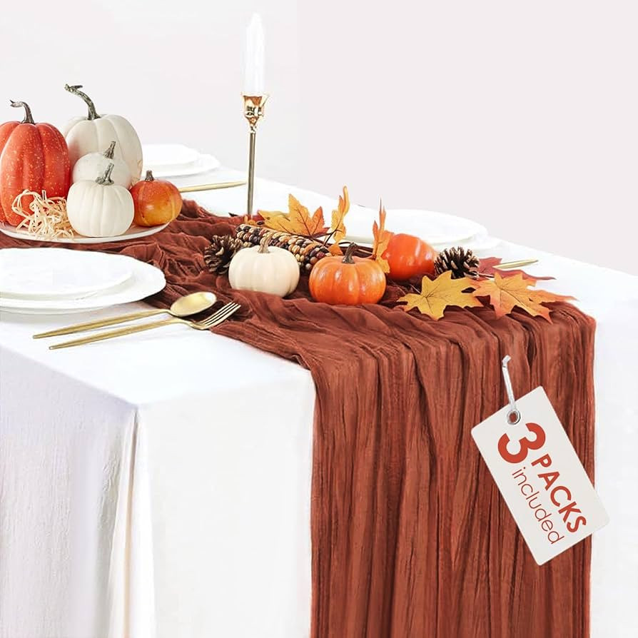 3 Pack Fall Table Runner Terracotta Cheesecloth Table Runners Thanksgiving 10FT Rustic Burnt Oran... | Amazon (US)
