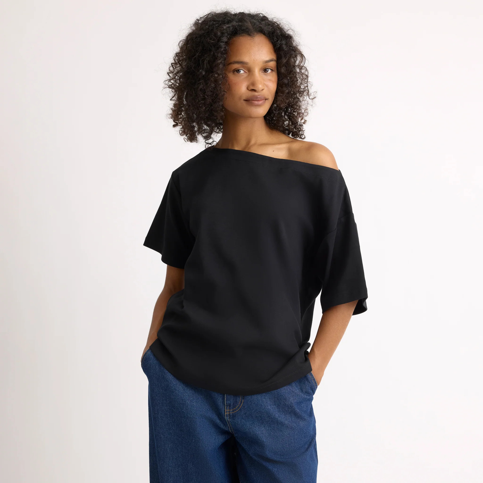 Black Off Shoulder T Shirt | Albaray