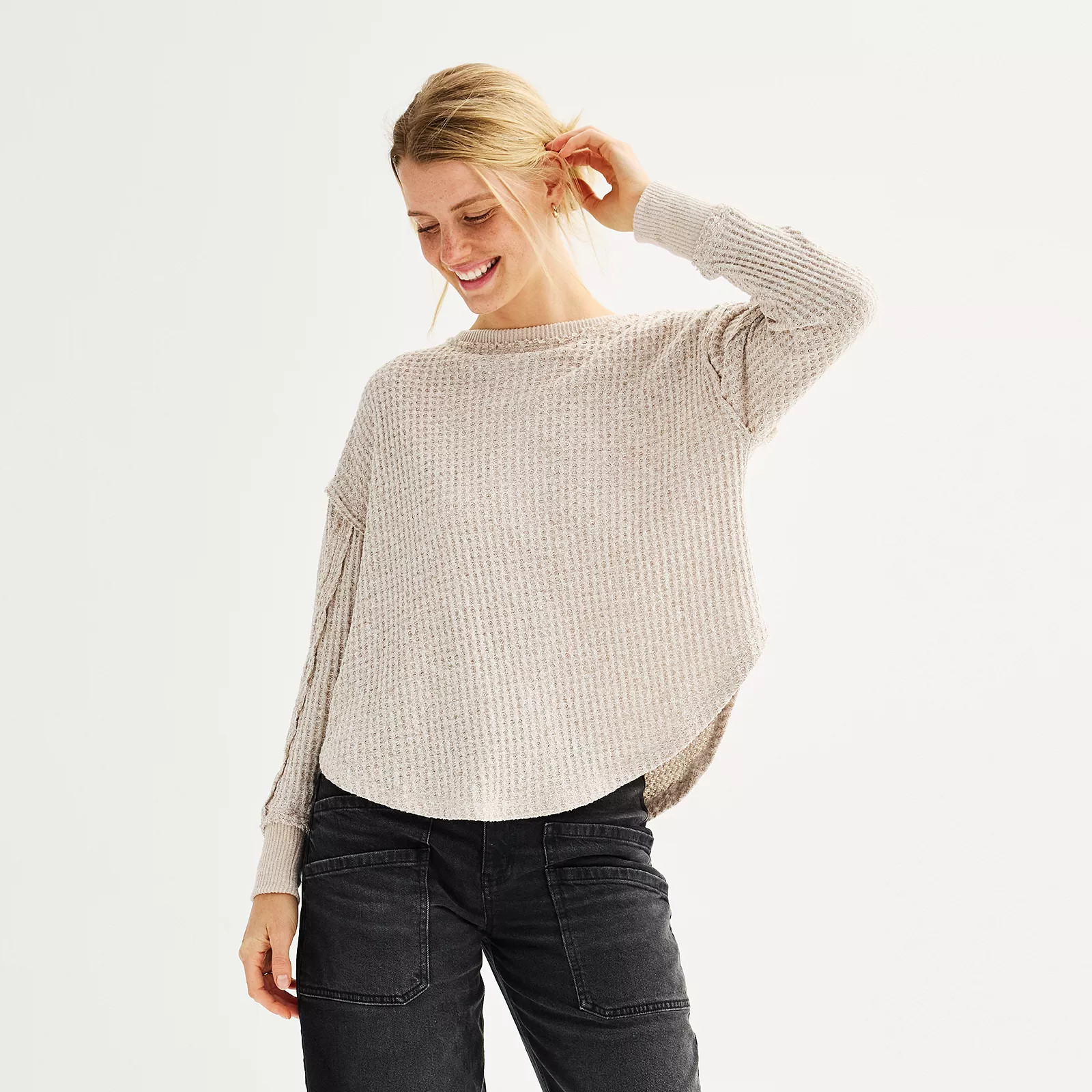 Juniors' SO® Oversized Cozy Swing Waffle Top | Kohl's