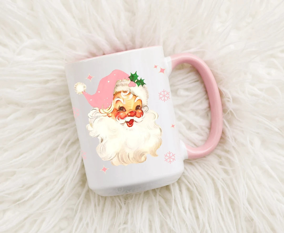 Vintage Pink Santa Christmas Coffee Mug, Pink Christmas, Holiday Coffee Cup, Santa Claus Mug, Sec... | Etsy (US)