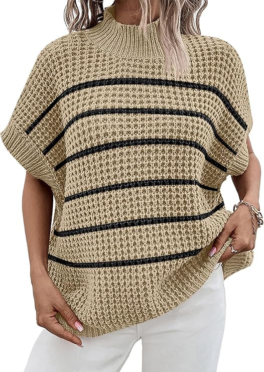 ANRABESS Womens Oversized Short Batwing Sleeve Sweater Mock Neck Casual 2024 Summer Fall Knit Sle... | Amazon (US)