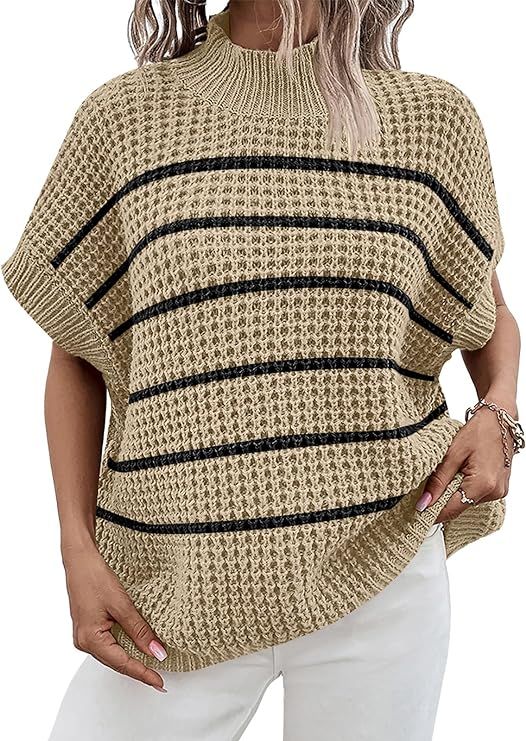 ANRABESS Women's Oversized Short Batwing Sleeve Mock Neck Sweater Vest 2024 Spring Sleeveless Swe... | Amazon (US)