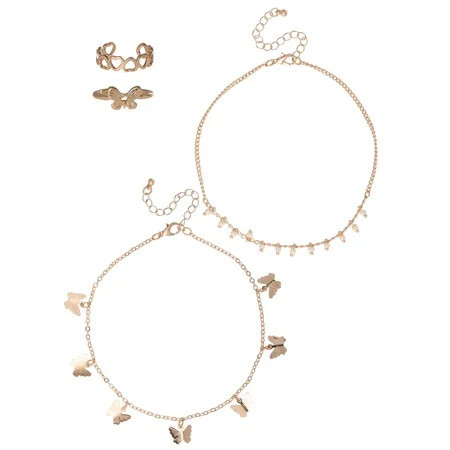 Jessica Simpson Women s Butterfly Anklet and Toe Ring Set 4-Piece | Walmart (US)