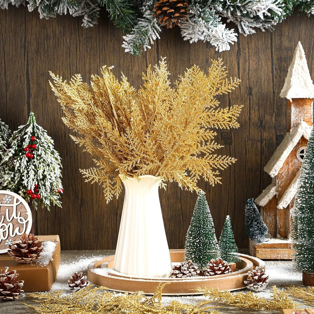 Panelee 45 Pcs Christmas Artificial Faux Cedar Branches, Artificial Pine Leaves,Christmas Greener... | Amazon (US)