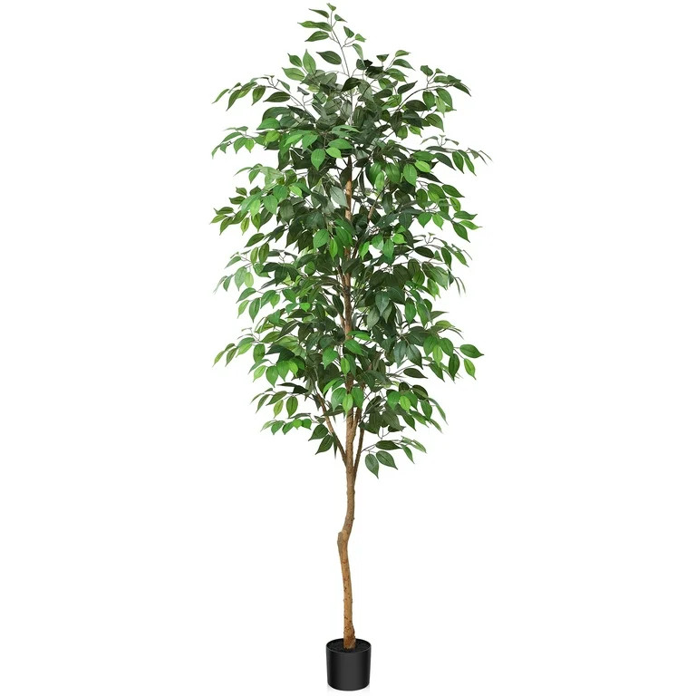 7FT Artificial Ficus Tree with Natural Wood Trunk and Lifelike Leaves, Silk Fake Potted Tree with... | Walmart (US)