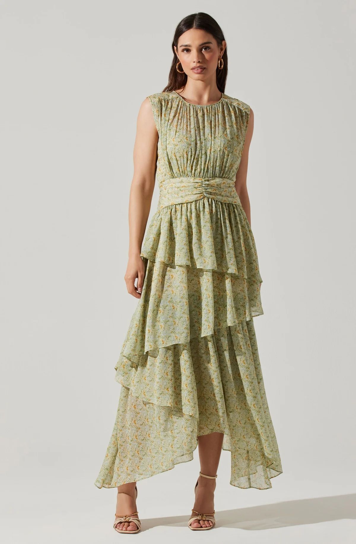 Clio Floral Tiered Ruffled Midi Dress | ASTR The Label (US)