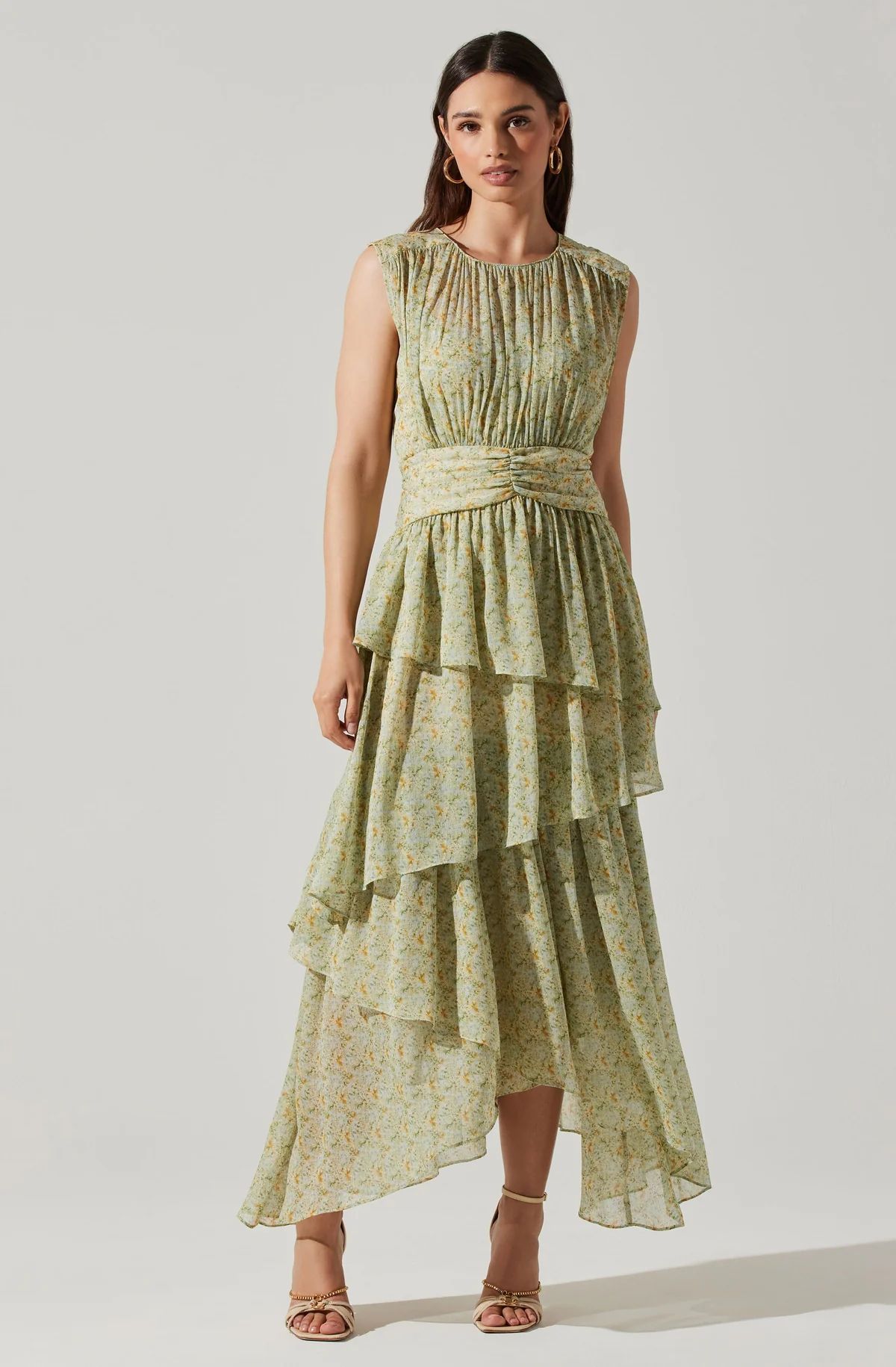 Clio Floral Tiered Ruffled Midi Dress | ASTR The Label (US)