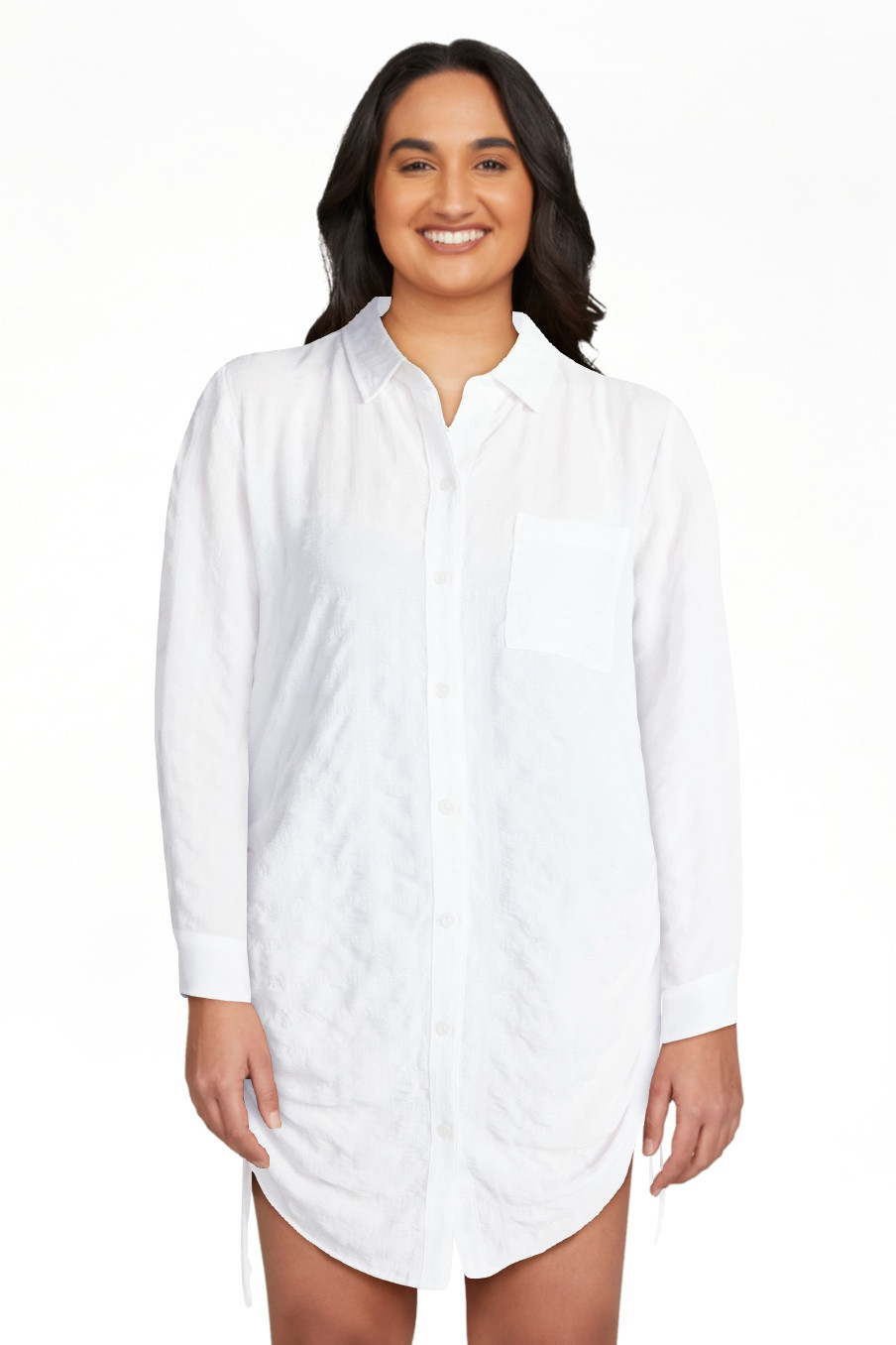 Time and Tru Women's and Women's Plus Size Essentials Convertible Button Down Shirt Coverup, Size... | Walmart (US)