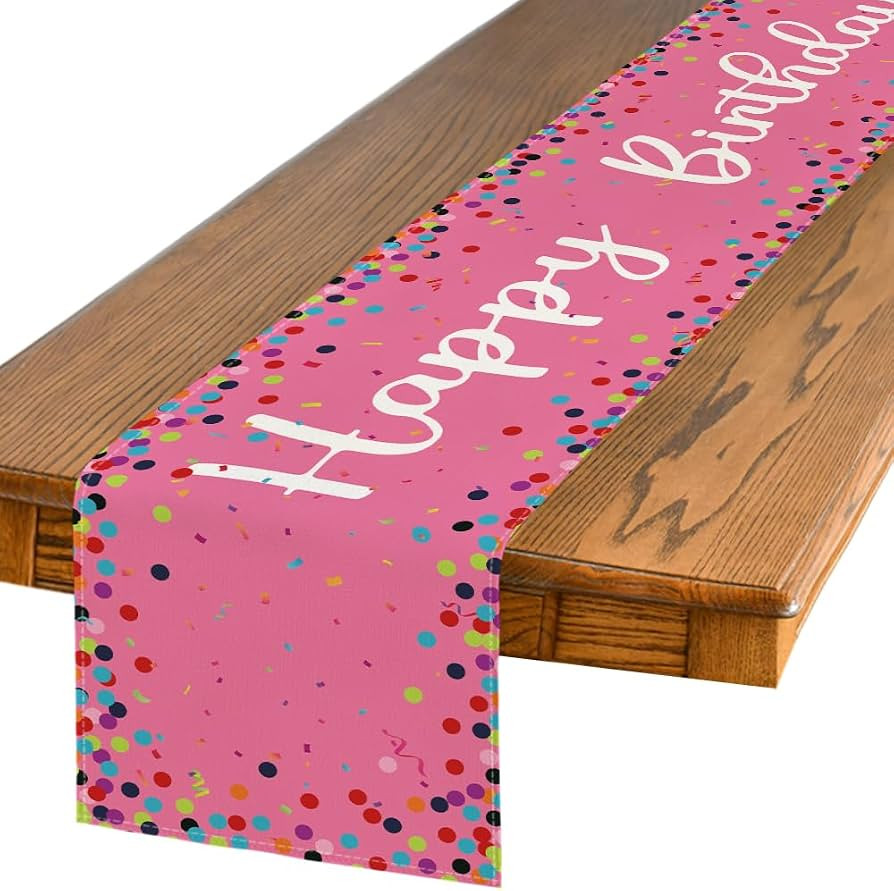 Artoid Mode Polka Dot Pink Happy Birthday Table Runner, Seasonal Kitchen Dining Table Decoration ... | Amazon (US)