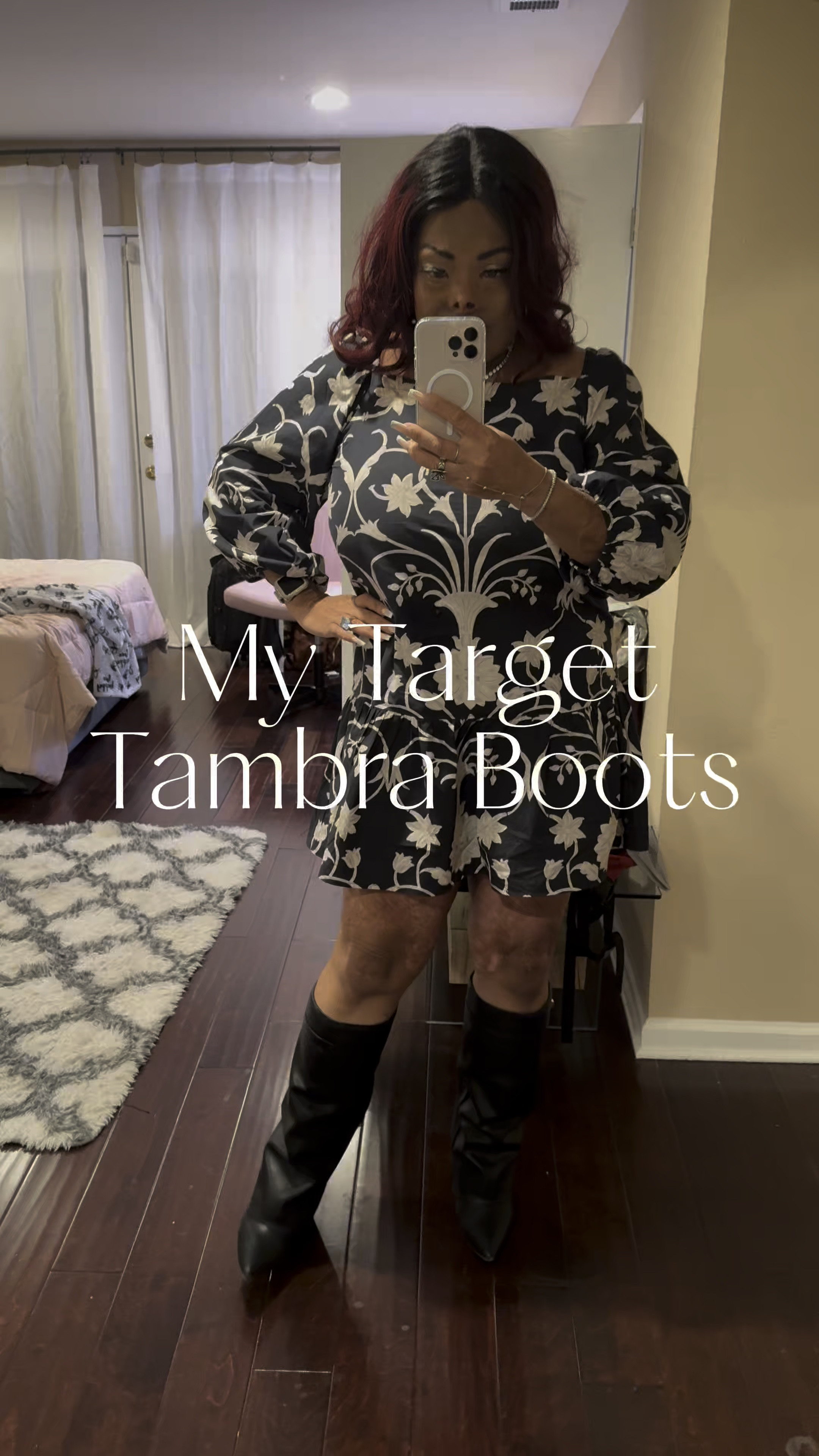 Tambra fold over boots by Target have memory foam that allowed me to walk comfortably all night - on my first wear! True to size.🎯

This dress is 1497 Zoe in Meknes Black by Beyond by Vera and is true to size. I’m wearing the XL and I’m 5’7”.  

shark boots, minidress, Moroccan print, tall boots, 

#LTKOver40 #LTKShoeCrush #LTKVideo