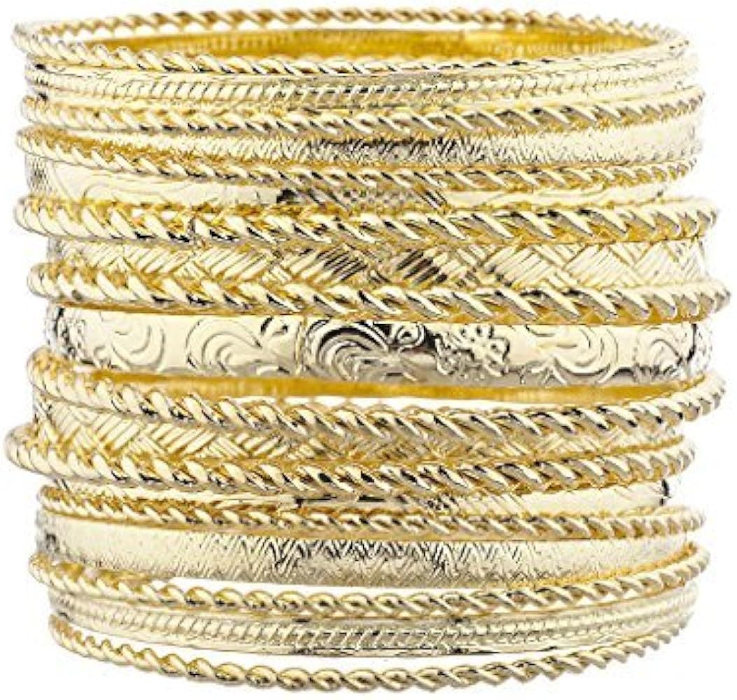Lux Accessories Flower Mixed Metal Aztec Multi Bangle Set | Amazon (US)