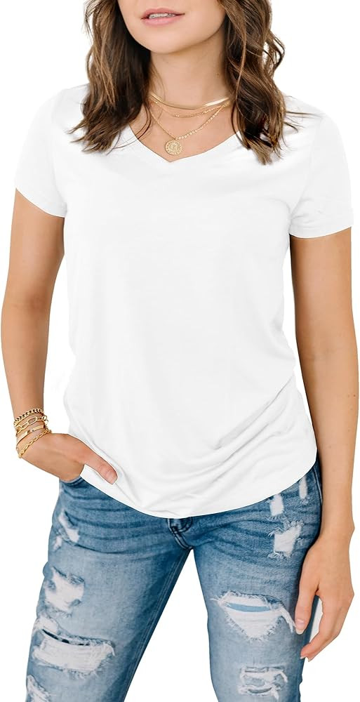 Maeband Timeless T-Shirt – Women’s Relaxed Fit Basic Tee | Soft Stretchy Scoop V-Neck Short S... | Amazon (US)