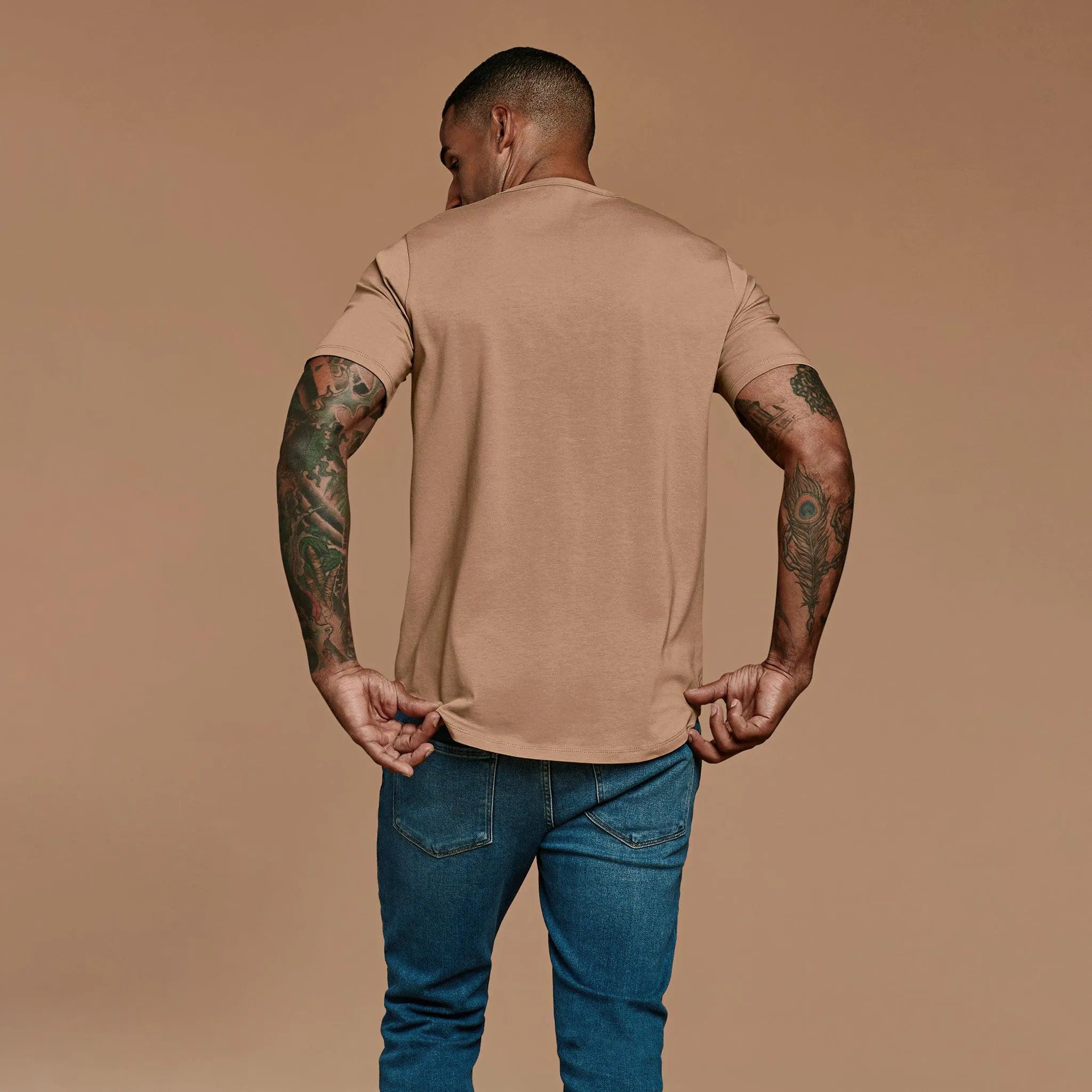 Men's Short Sleeve Curved Hem T-Shirt - Cinnamon - nuuds | nuuds