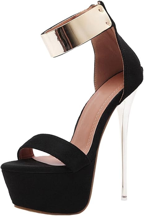 16CM/6.30IN Women's Fashion Personality Metal Ankle Strap Heels Peep Toe Platform back zipper Hig... | Amazon (US)