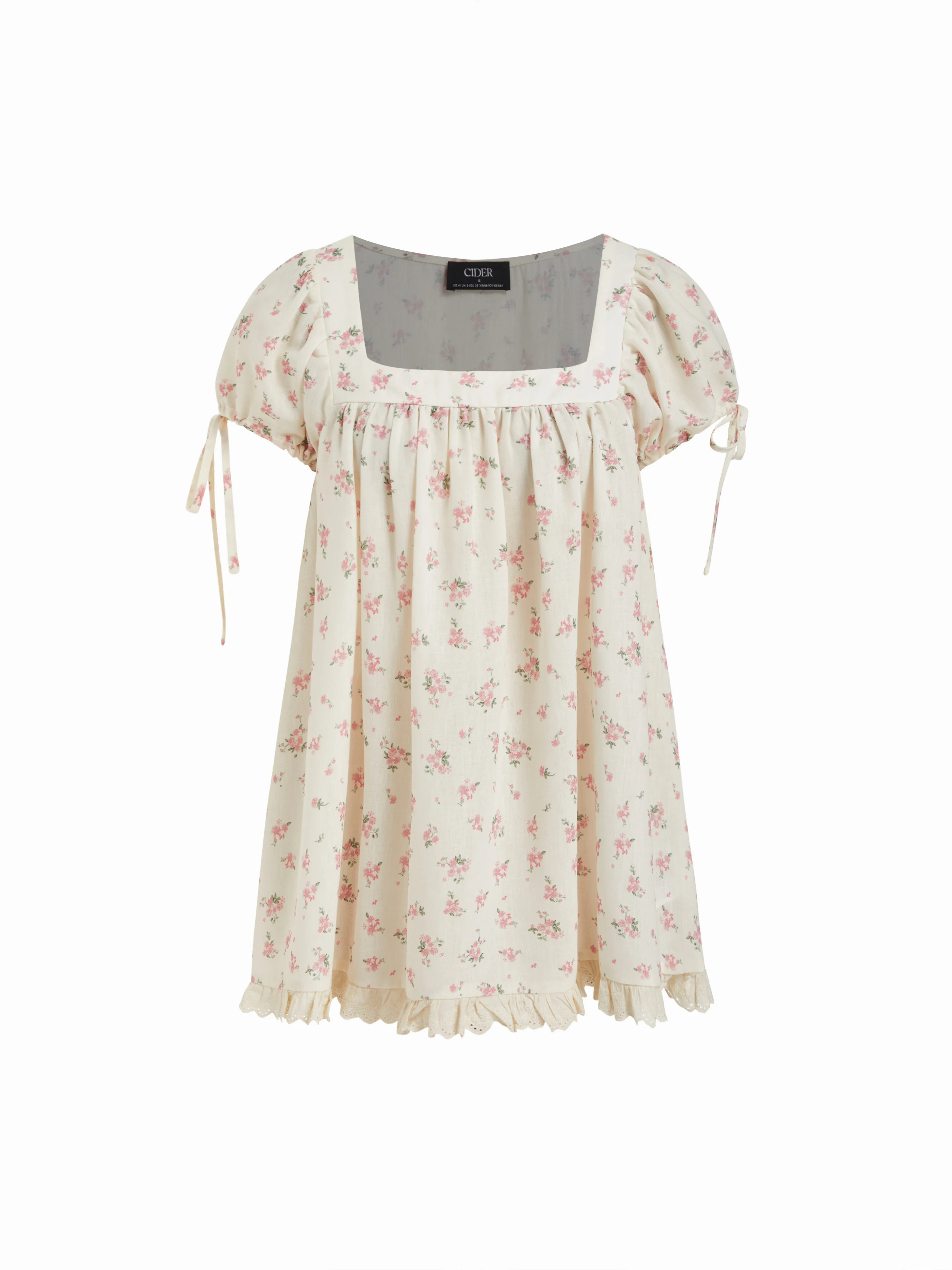 Square Neck Solid Ruffle Knotted Short Sleeve Blouse | Cider