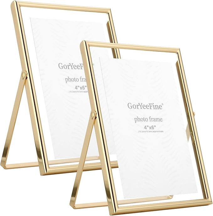 Gold 5x7" Floating Frame 2pack for Photo Sizes(3.5x5'',4x6'')for Adjustable Tabletop/Shelf Photo ... | Amazon (US)