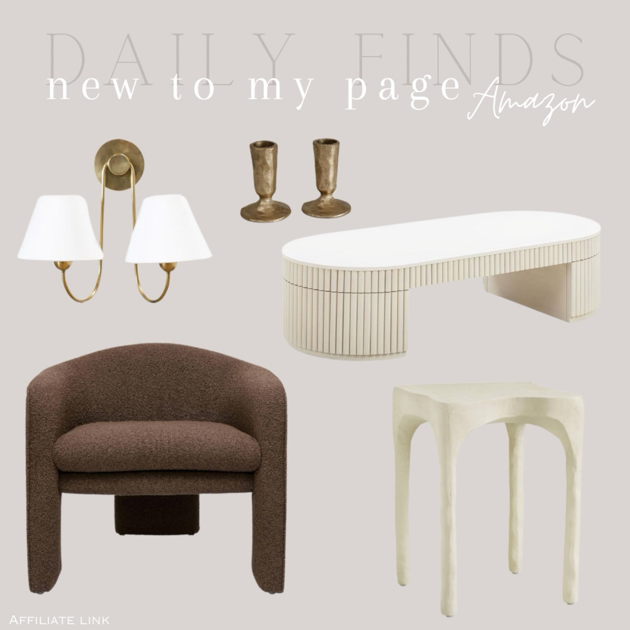 New to my Amazon page! 


Accept chair, accent table, fluted table, coffee table, candle holders, wall sconces, neutral home decor, home decor 


#amazon #amazonhomefinds 

#LTKHome