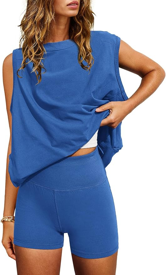 Nirovien Womens 2 Piece Lounge Set Two Piece Matching Set Workout Short Sets Tunic Tops High Wais... | Amazon (US)
