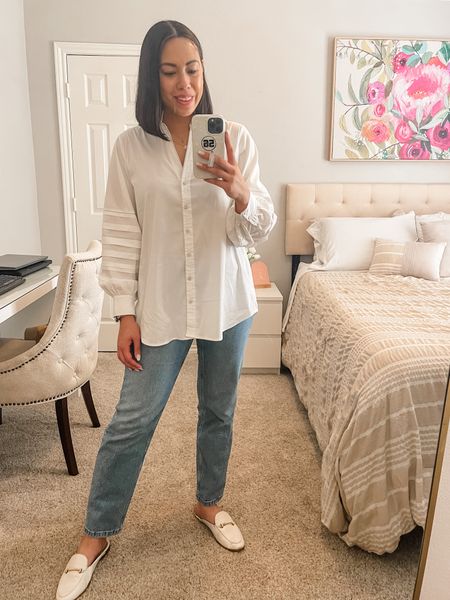 Styled this white blouse with a pair of light wash straight jeans and my white mules for a crisp casual outfit.

- White Blouse: Sold Out
- Light Straight Jeans: Size 27/4
- White Mules: Size 8 1/2 - Sized Up 1/2 Size 

#LTKSeasonal #LTKstyletip #LTKfindsunder100