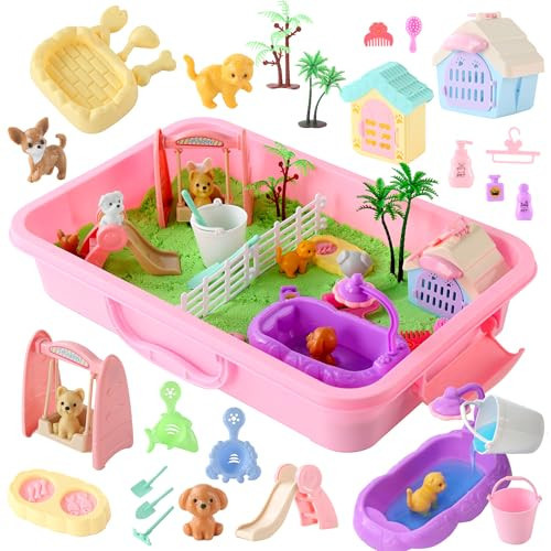 sikmcle 36 PCS Pet Sensory Bin Moldable Sensory Sand Kit Pet Play Set and Sandbox with Lid Dog and Cat Toddler Toys for Kids Pet Care Play Set Sensory Bin for Kids 3-7 Kids Gifts for Boys and Girls | Amazon (US)