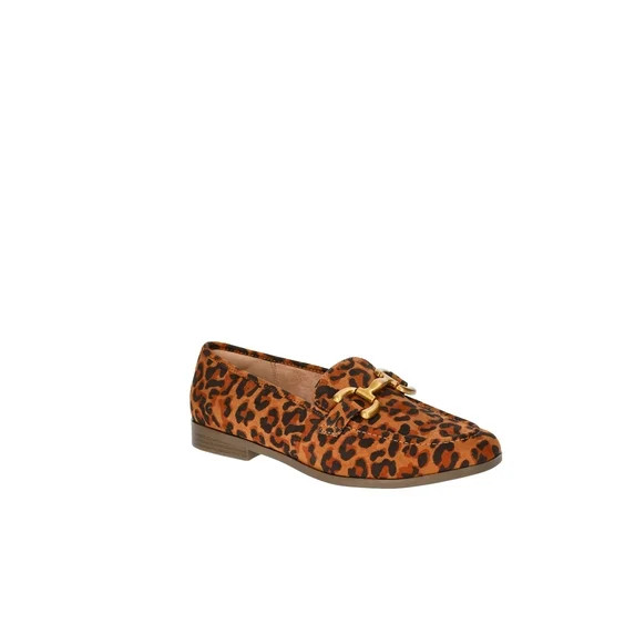 Time and Tru Women's Leopard Faux Suede Loafers with Buckles | Walmart (US)