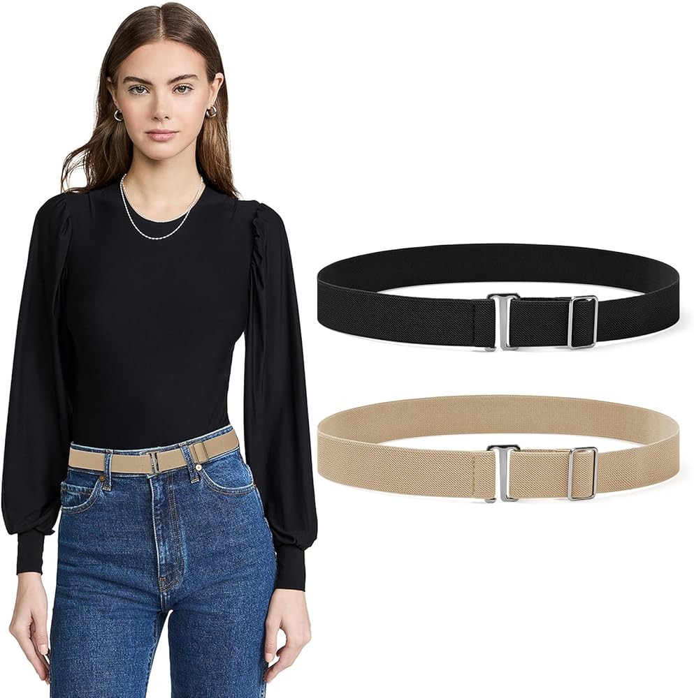 Sightor 2PCS Women No Show Stretch Belt, Adjustable Strap with Flat Buckle, Invisible Elastic Bel... | Amazon (US)