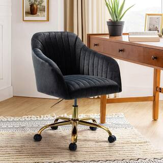 Jacinda Modern Black Velvet Swivel and Adjustable Task Chair with Gold Base | The Home Depot