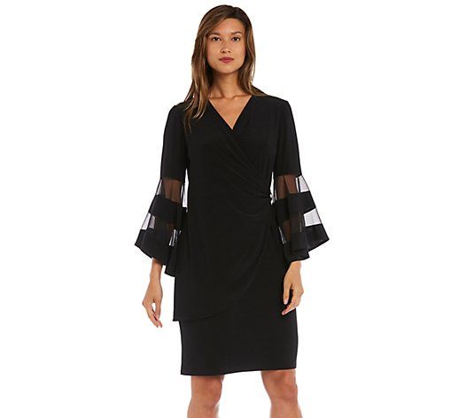 R&M Richards Knee-Length Dress with Bell Sleeve    s | QVC