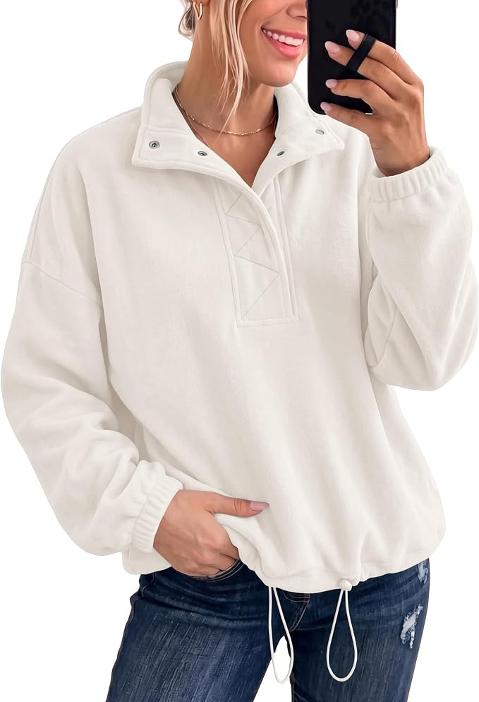 Gacaky Women's Oversized Fleece Pullover Henley Neck Sherpa Sweatshirts | Amazon (US)