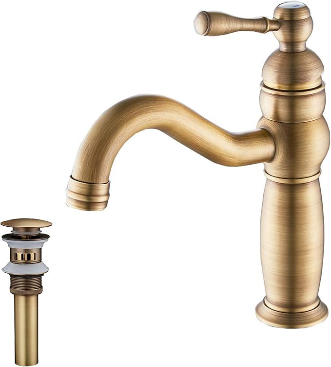 Bathroom Vanity Faucet GGStudy Single Handle One Hole Bathroom Sink Faucet Basin Mixer Tap Antiqu... | Amazon (US)