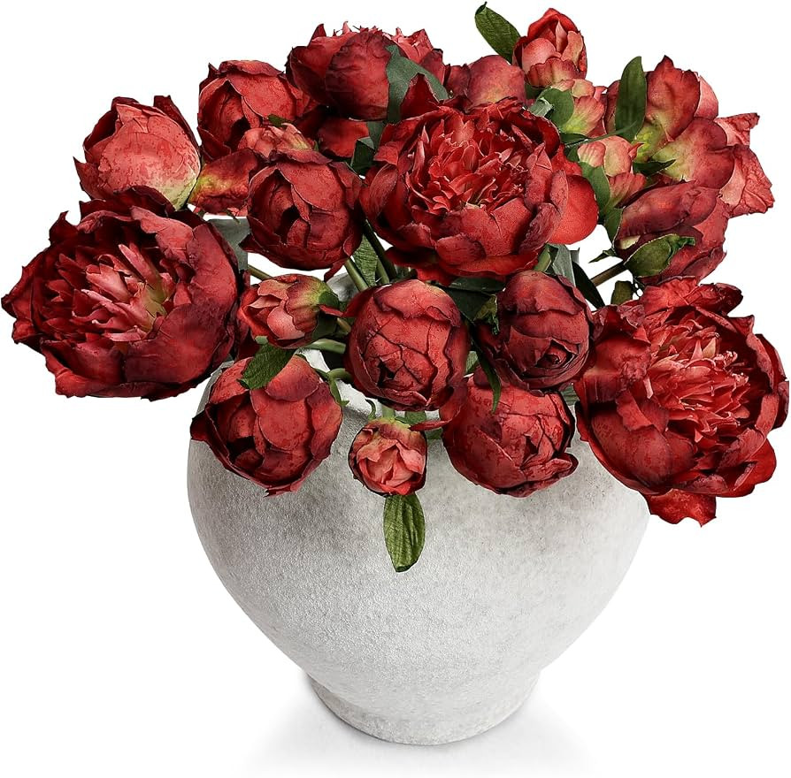 Peonies Artificial Flowers 2 Bouquets - Red Faux Silk Peonies Bouquet for Indoor Home Wedding Cen... | Amazon (US)