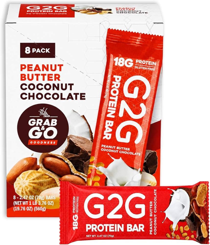 G2G Protein Bar, Peanut Butter Coconut Chocolate, Real Food, Refrigerated for Freshness, Healthy ... | Amazon (US)
