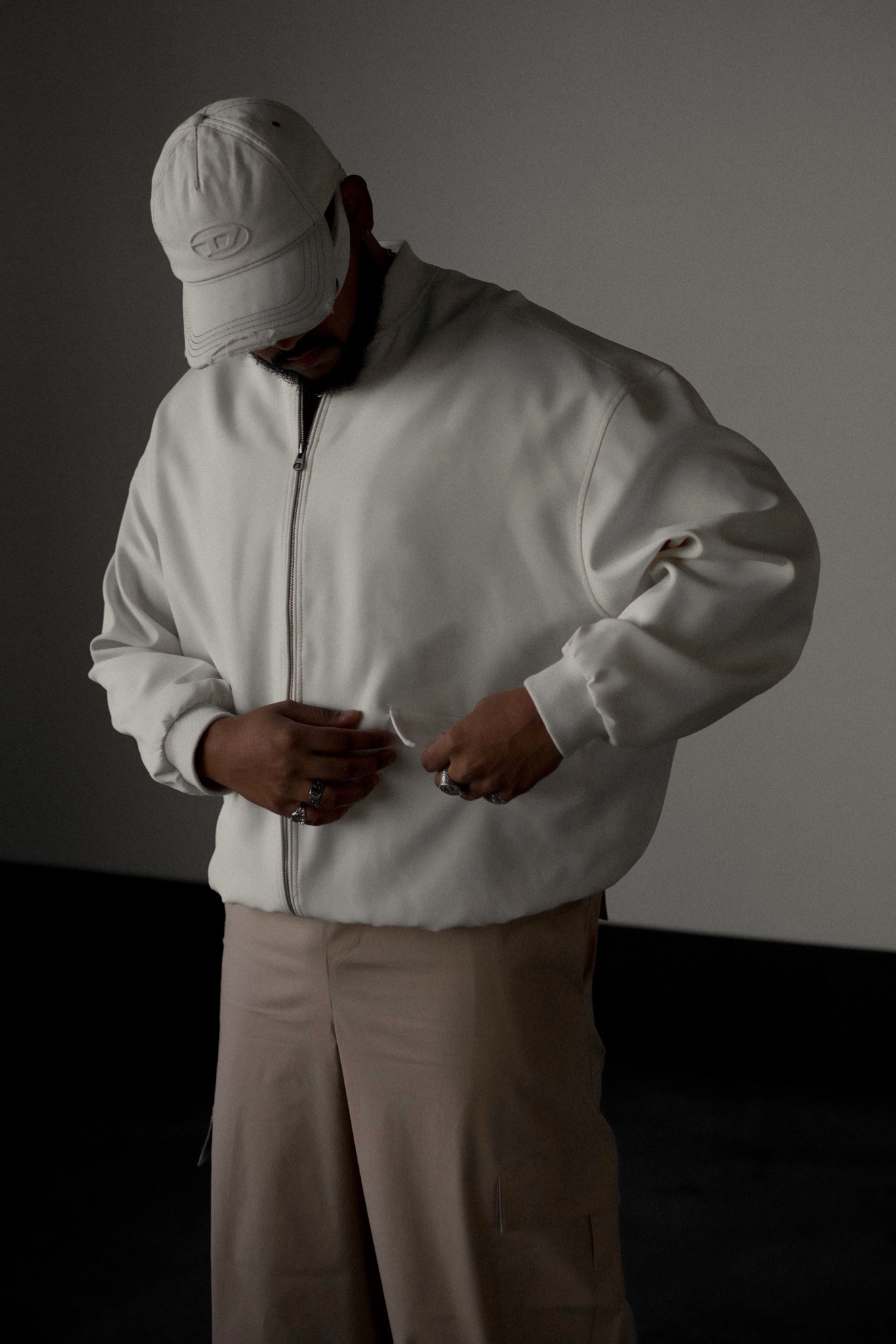 Men’s style tips / outfit inspo, for spring summer look. White bomber jacket styled with white diesel cap and brown cargo trousers.



#LTKmens #LTKFind #LTKstyletip