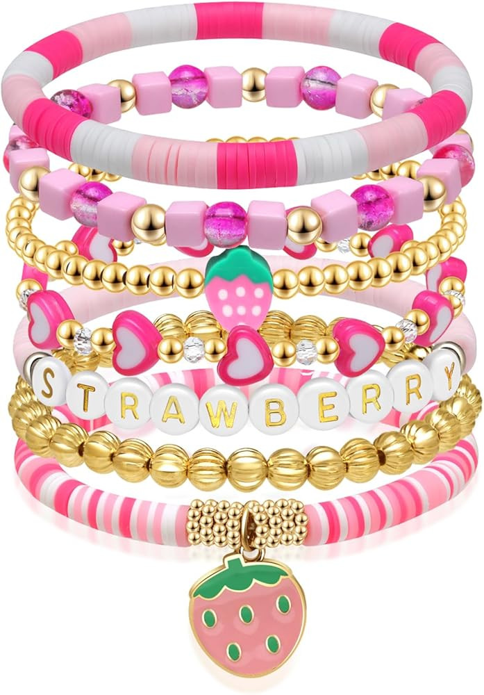 Artlunar Strawberry Charm Bracelet for Girls, Bracelets Stackable Beaded Stretch Bracelets Jewelr... | Amazon (US)