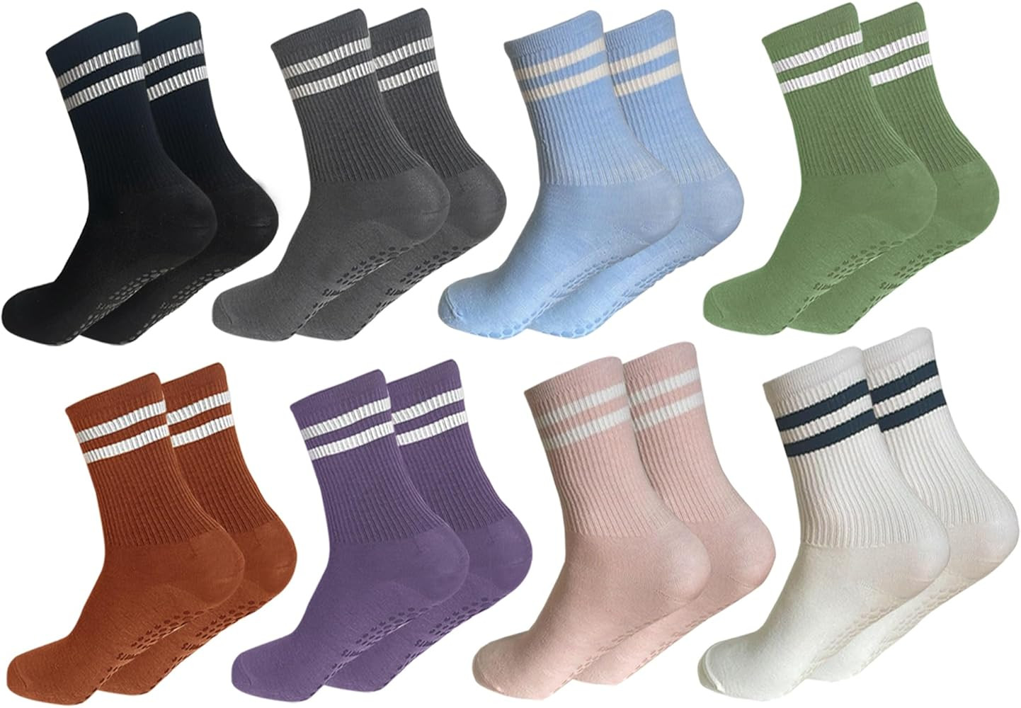 changyexi pilates socks with grips for women,8 Pairs yoga socks womens crew socks non slip and da... | Amazon (US)