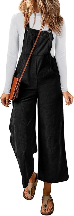 Happy Sailed Women Corduroy Overalls Casual Loose Sleeveless Adjustable Strap Wide Leg Jumpsuits ... | Amazon (US)