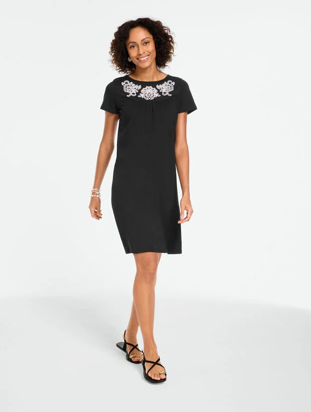 Embroidered Knit Shift Dress | Talbots