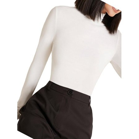 Casual Solid High Neck Fitted Tee Long Sleeve White Women T-Shirts (Women s) | Walmart (US)