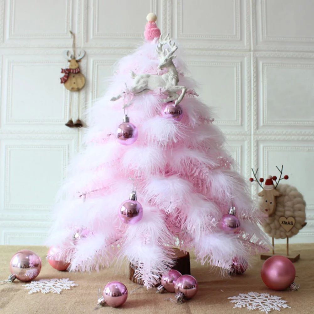Pink Feather Mini Christmas Tree with Lights Ornaments for Home Office Tabletop Decor Christmas G... | Walmart (US)