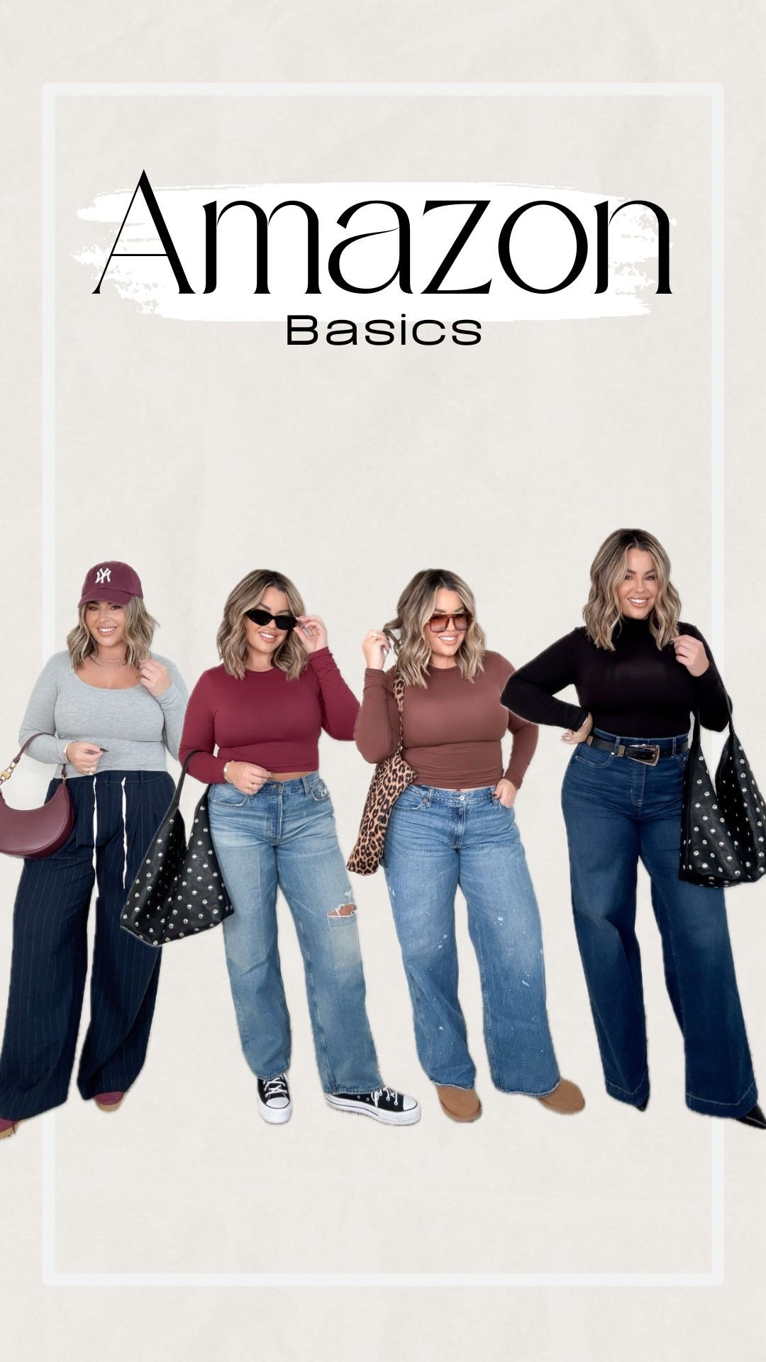 Grey top L 
Trousers L reg length 
Burgundy top L 
Jeans 12 reg length 
Brown top L 
Abercrombie jeans sized up to 32 L 
Black top L 
Spanx jeans L tall ( code SHAYNAXSPANX ) to save $ if you are first time shopper with them. 

#LTKSaleAlert #LTKMidsize #LTKFindsUnder100