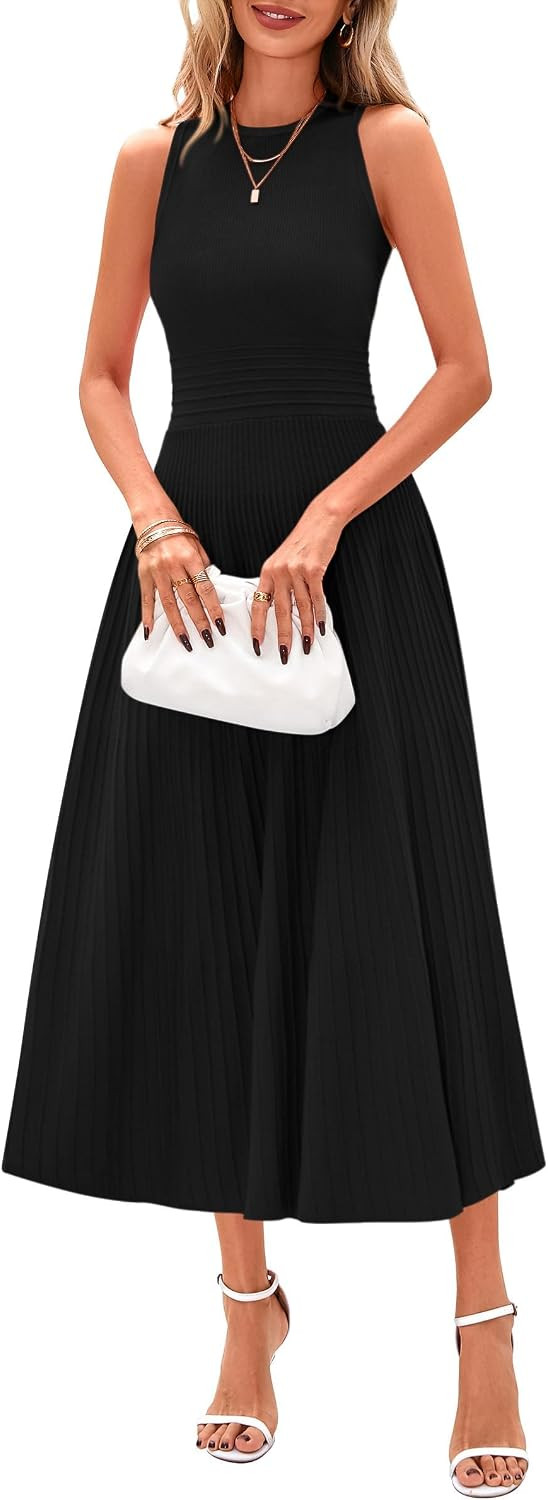 PRETTYGARDEN Women's Summer Pleated Midi Work Dress | Amazon (US)