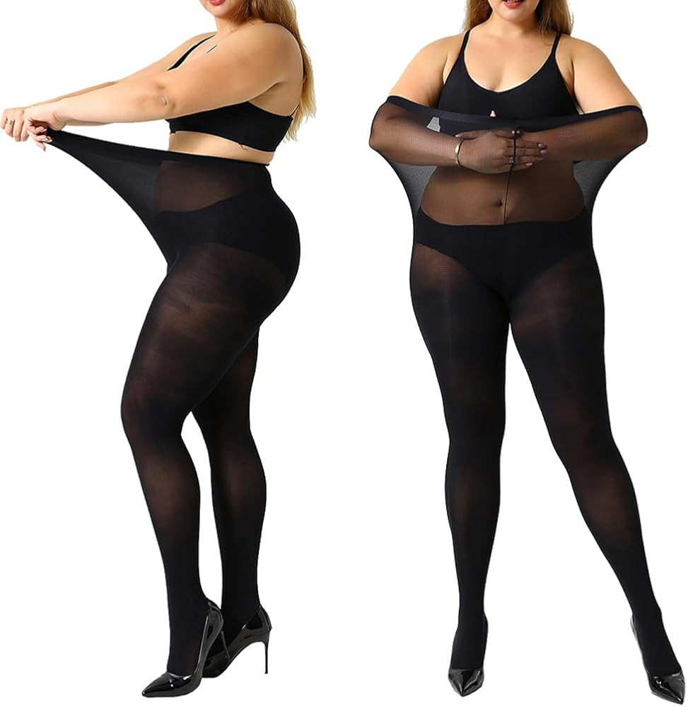 MANZI Women's 2 Pairs Control Top Pantyhose High Waist Plus Size Tights Ultra-Soft | Amazon (US)