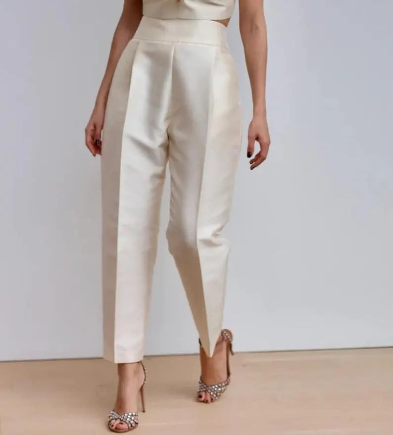 Cream Color Satin Silk Bottom, High-waisted Pant, Silk Pants for Women - Etsy | Etsy (Global)
