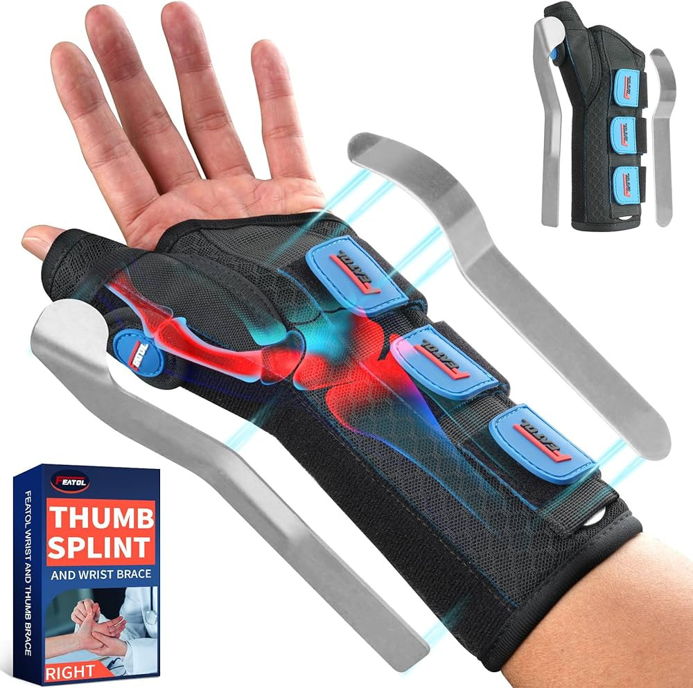 FEATOL Carpal Tunnel Wrist Brace Night Support, Thumb Spica Splint Left Hand for De Quervains Ten... | Amazon (US)