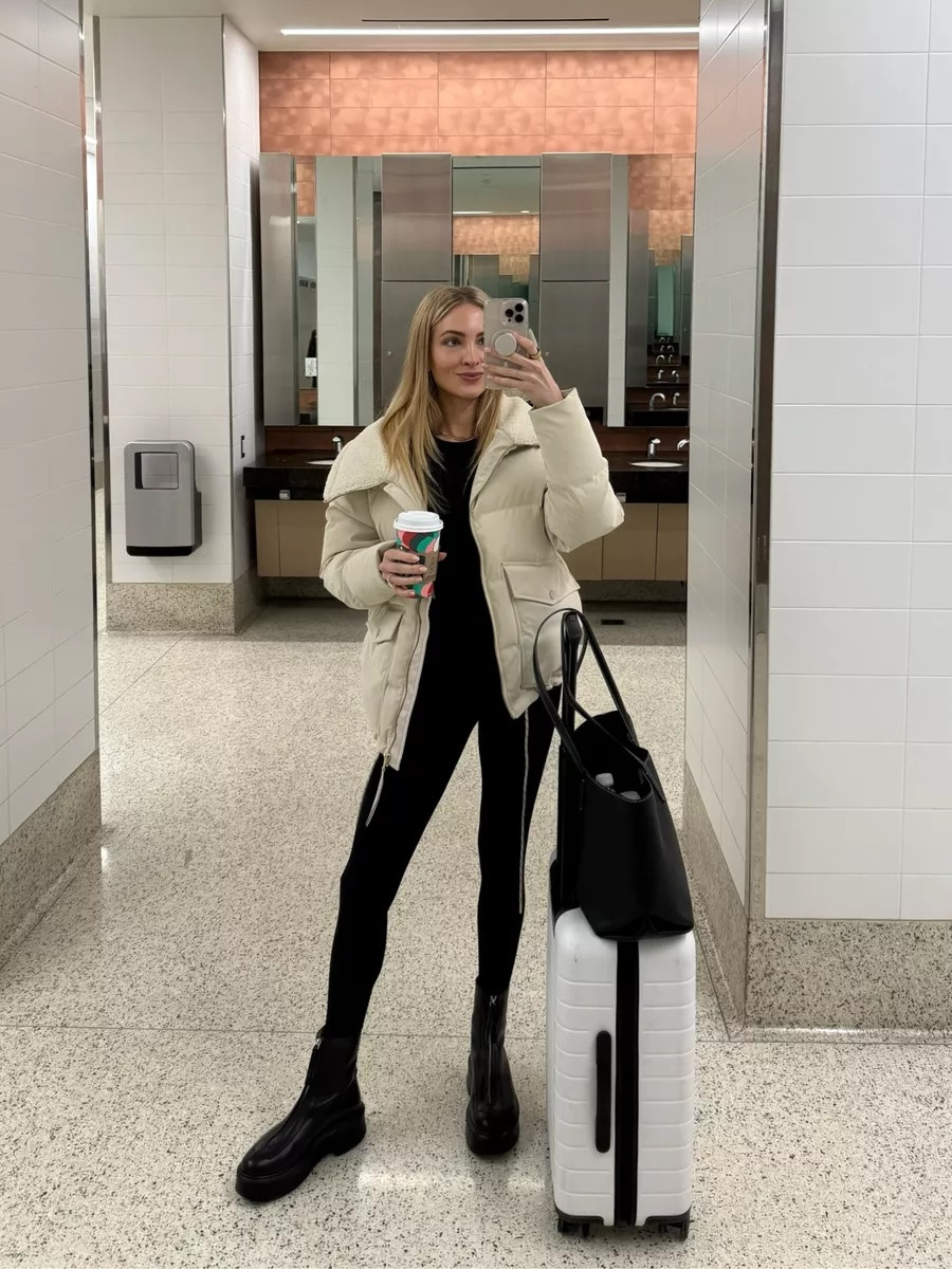 En route back home ✈️ Sizes worn here: Top XS (TTS) Leggings XS (TTS) Jacket XS (runs oversized) Boots 39.5 (TTS) 

 #LTKSeasonal #LTKStyleTip #LTKTravel
