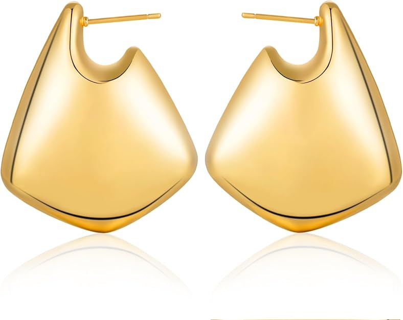 Apsvo 25/35mm Fin Earrings Dupes for Women, Chunky Gold Hoop Earrings, Hypoallergenic Lightweight... | Amazon (US)