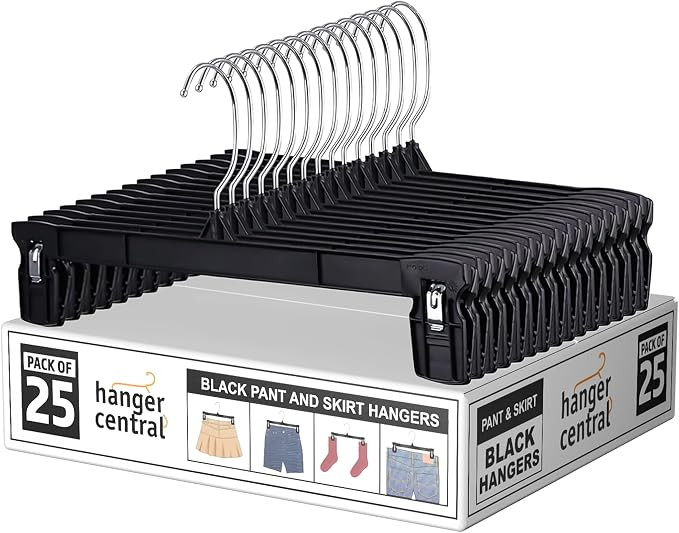 Hanger Central 25 Pack Heavy Duty Plastic Bottoms Hangers with Ridged Pinch Clips Pants Hangers, ... | Amazon (US)