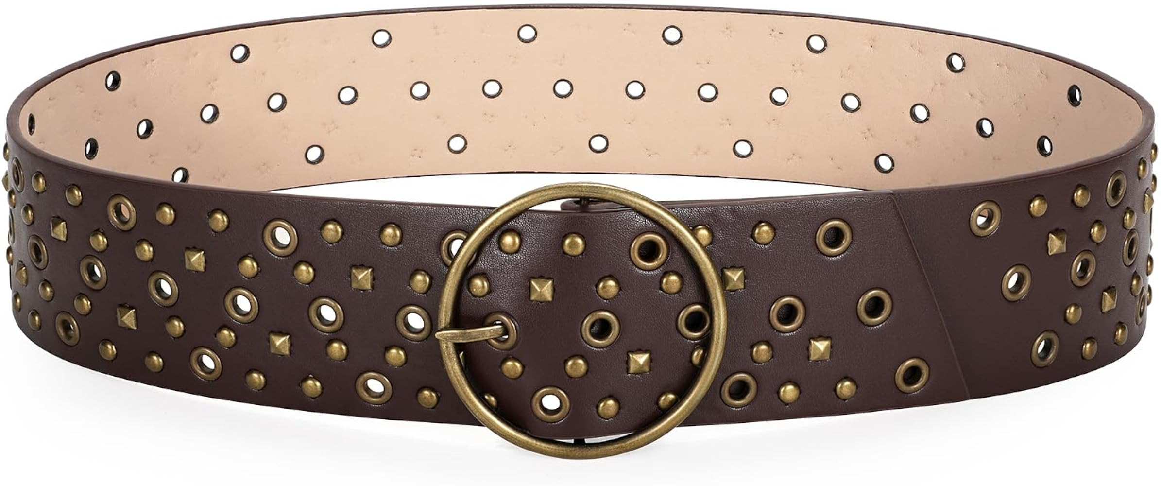 JASGOOD Women Vintage Wide Waist Belt PU Leather Rivet Studded Belt for Pants Jeans Dresses | Amazon (US)