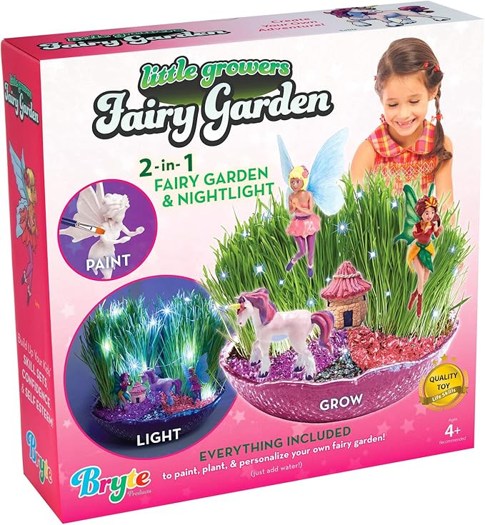 BRYTE Fairy Garden Kit for Kids: Unicorn, Fairies and Light-Up Fairy Lights - Paint, Plant and Gr... | Amazon (US)