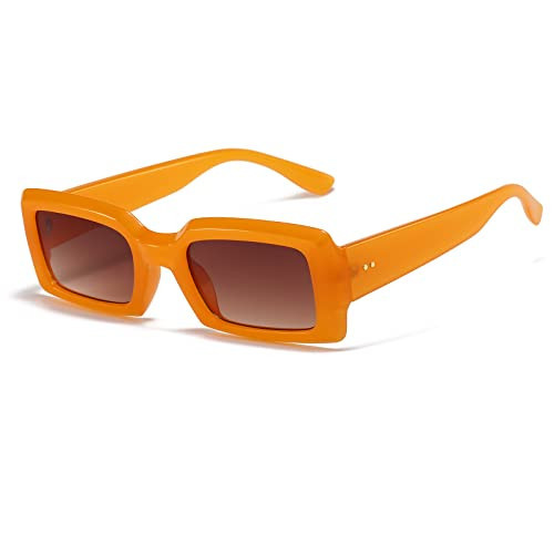 YUELUQU Women's Retro Rectangular Sunglasses 90s Square Nude Thick Frame Sunglasses Fashion Accessories (Orange) | Amazon (UK)